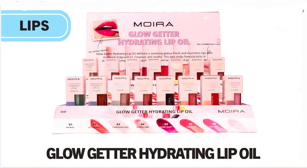 MOIRA- GLOW GETTER HYDRATING LIP OIL- FULL DISPLAY