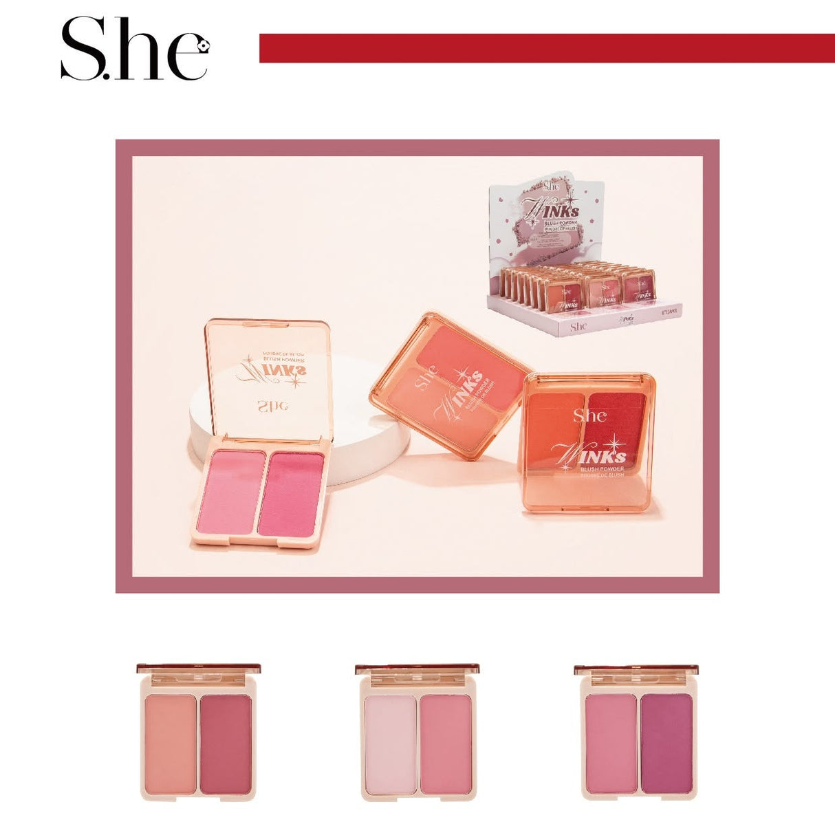 SHE MAKEUP - WINKS BLUSH POWDER - DISPLAY (24PCS)