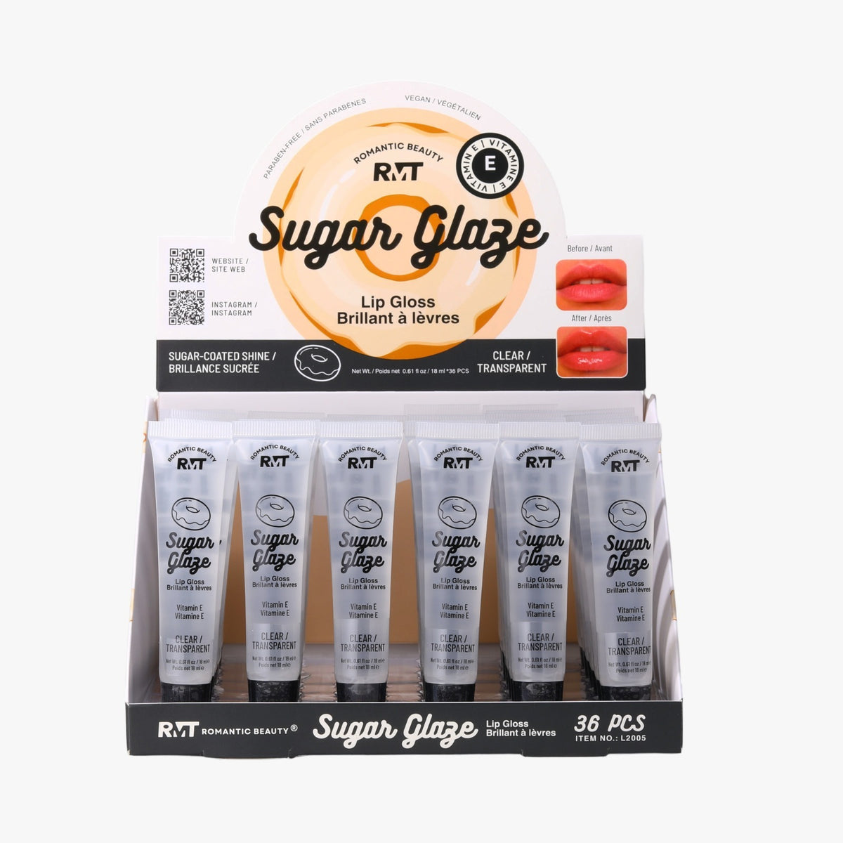 ROMANTIC BEAUTY - SUGAR GLAZE LIP GLOSS - DISPLAY (36PCS)