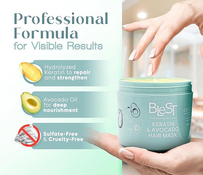 BLEST PROFESSIONAL HAIR CARE - MASQUE CAPILLAIRE KÉRATINE ET AVOCAT 500 ML-(1PC)