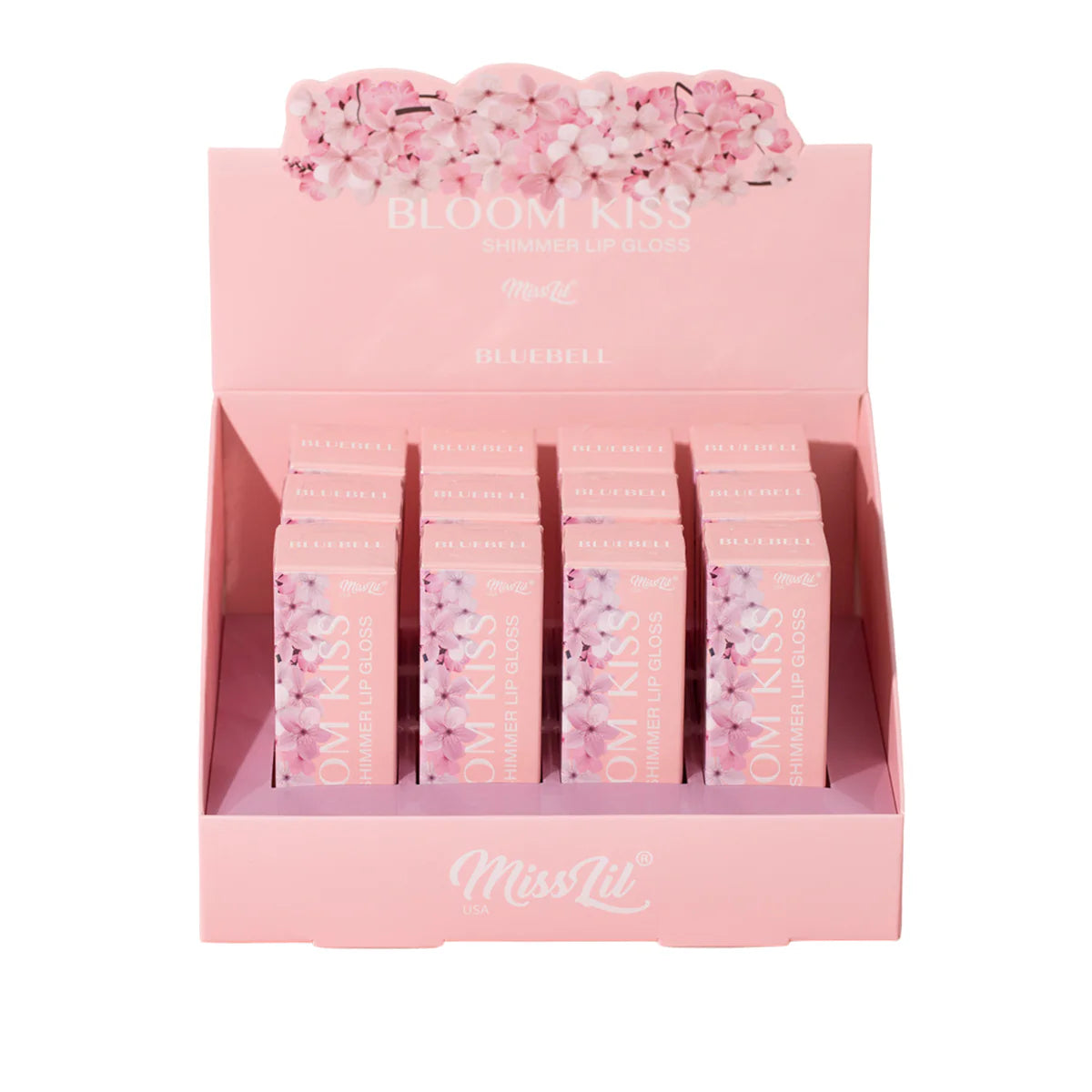MISS LIL USA- BLOOM KISS- BLUEBELL- SHIMMER LIP GLOSS-12PCS