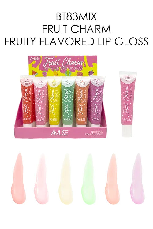 AMUSE- FRUIT CHARM- FRUITY FLAVORED LIP GLOSS- 24PCS