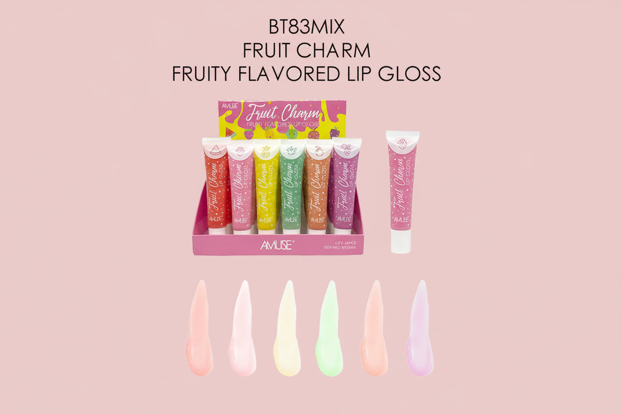 AMUSE- FRUIT CHARM- FRUITY FLAVORED LIP GLOSS- 24PCS
