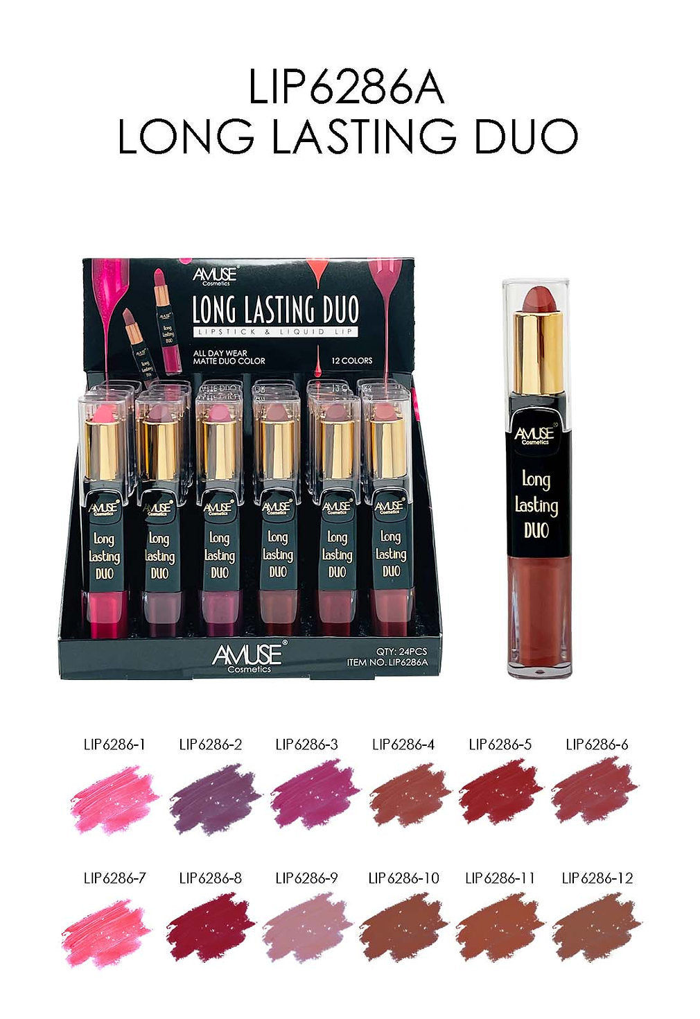 AMUSE- LONG LASTING DUO- LIPSTICK $ LIPQUID- 24PCS