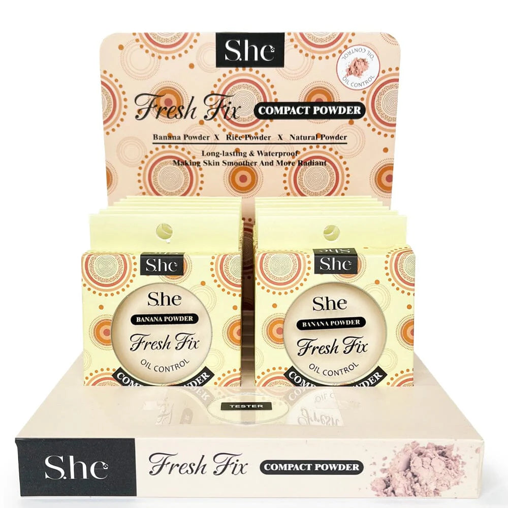 S.HE MAKEUP- FRESH FIX- BANANA- COMPACT POWDER- 12PCS