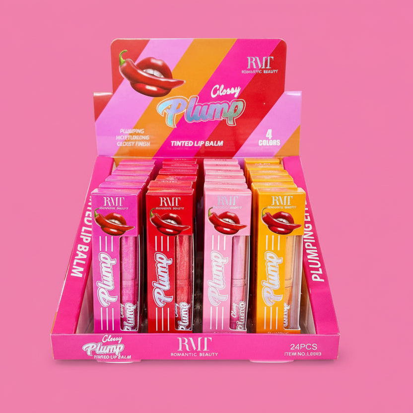 ROMANTIC BEAUTY- GLOSSY PLUMP- TINTED LIP BALM - DISPLAY (24PCS)