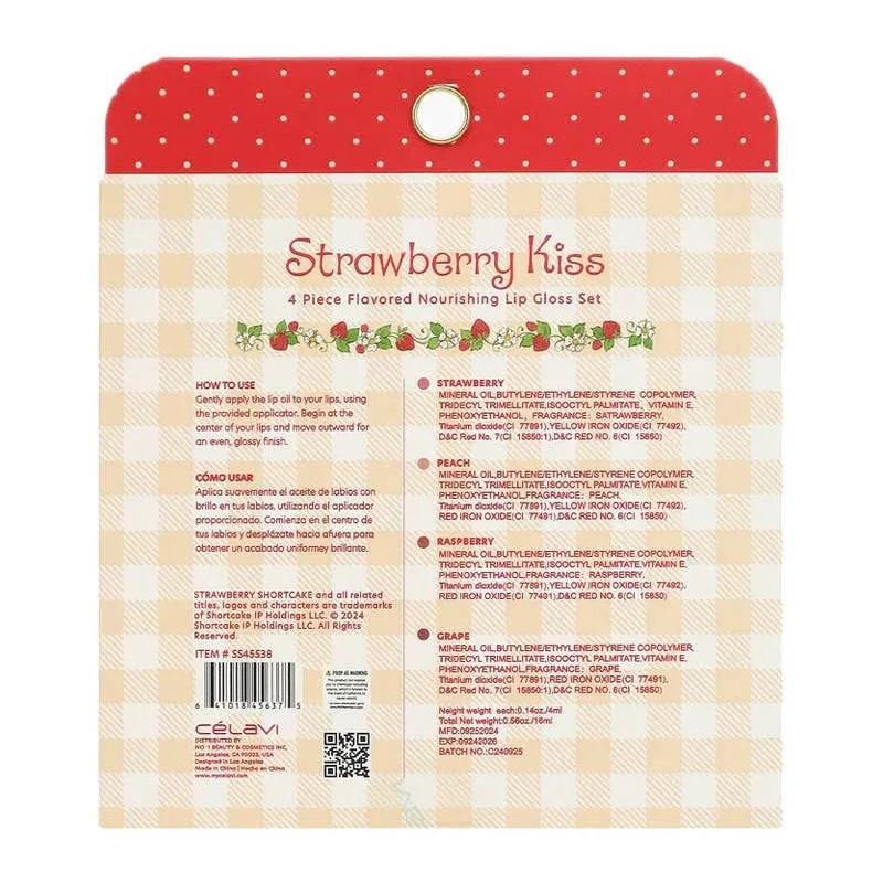 CÉLAVI X STRAWBERRY SHORTCAKE - STRAWBERRY KISS 4 PIECE FLAVORED NOURISHING LIP GLOSS SET - (1PC)