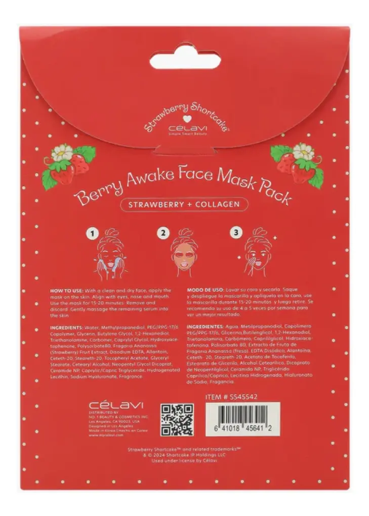 CÉLAVI - STRAWBERRY SHORTCAKE 5 PRINTED SHEET MASKS - (1PC)