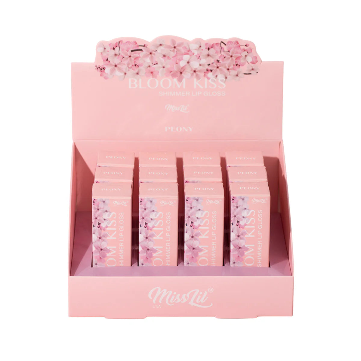 MISS LIL USA- BLOOM KISS- PEONY- SHIMMER LIP GLOSS-12PCS