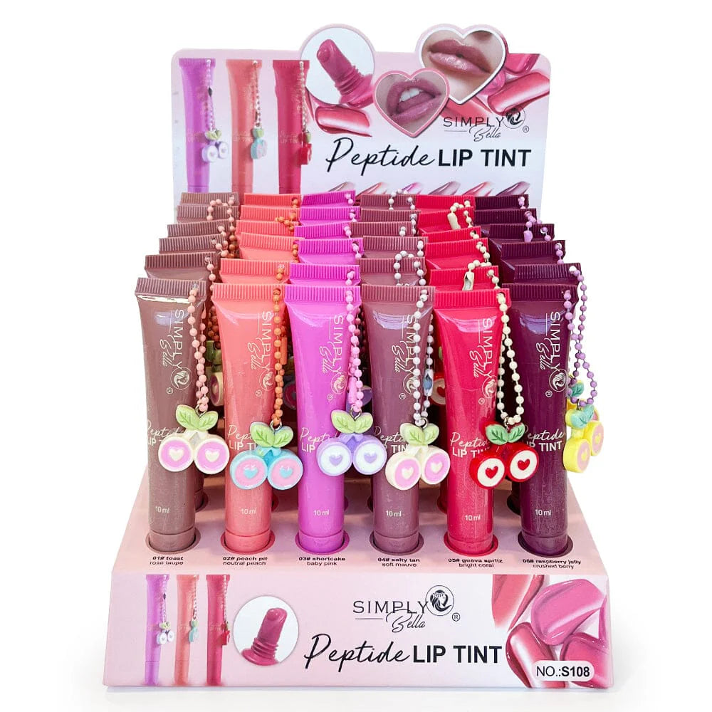 SIMPLY BELLA- PEPTIDE LIP TINT WITH BEADED CHARM-36PCS