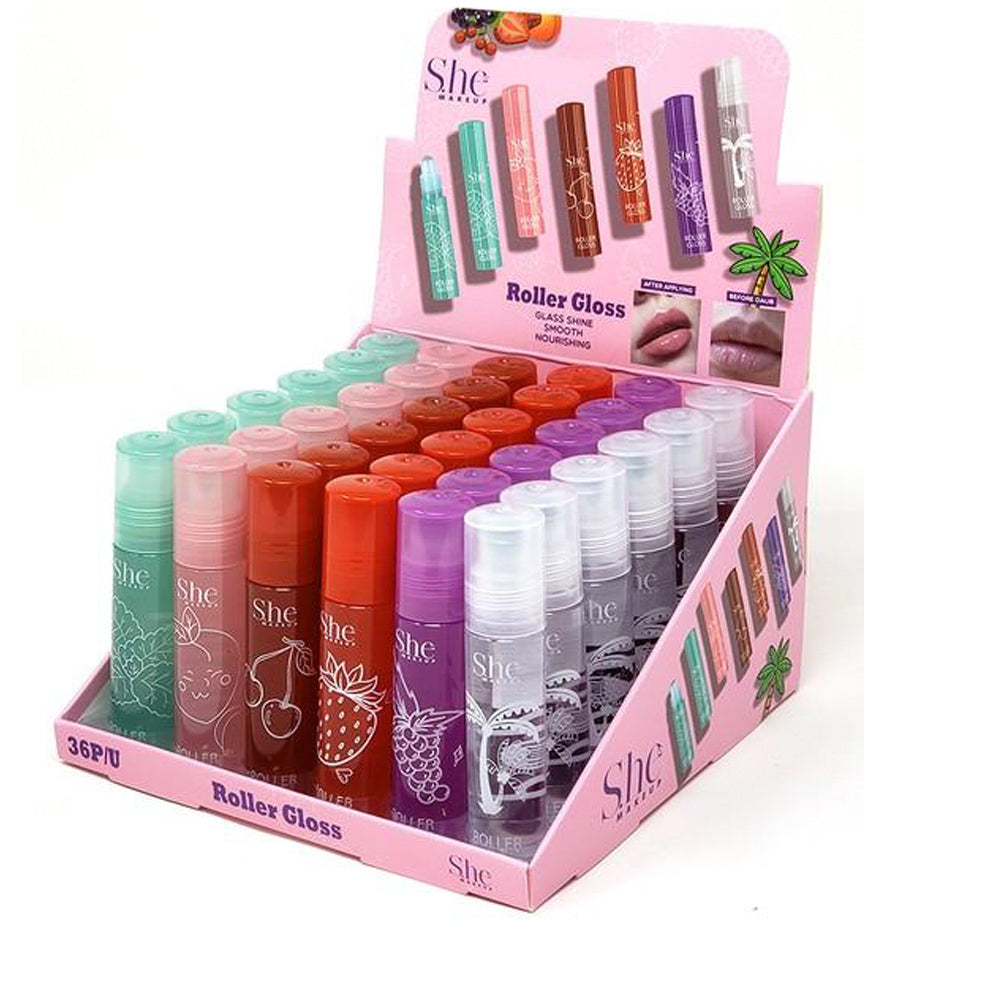 S.HE MAKEUP - ROLLER GLOSS - PRÉSENTOIR 36 PCS