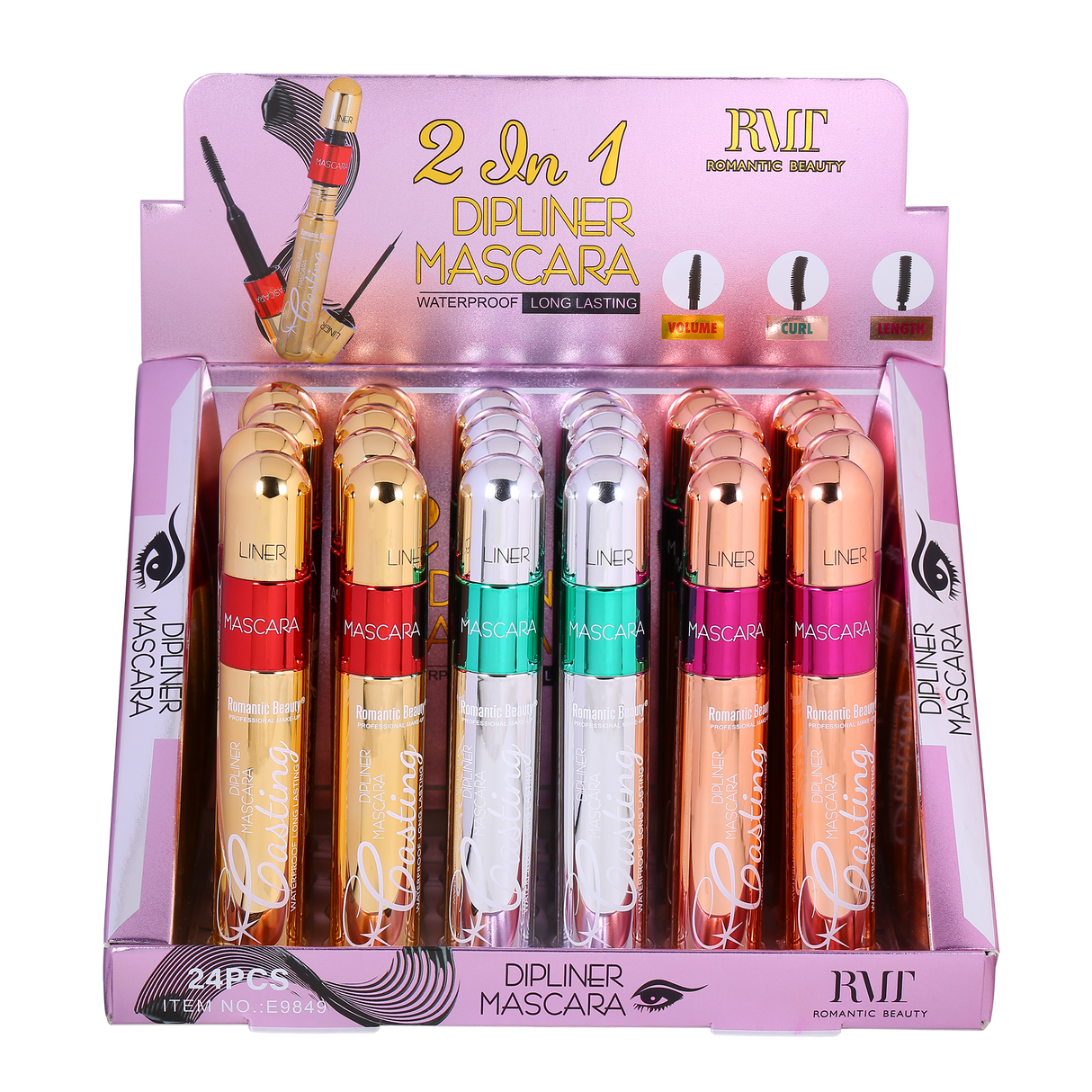 ROMATIC BEAUTY - MASCARA DIPLINER 2 EN 1 - IMPERMÉABLE LONGUE DURÉE - PRÉSENTOIR 24 PC