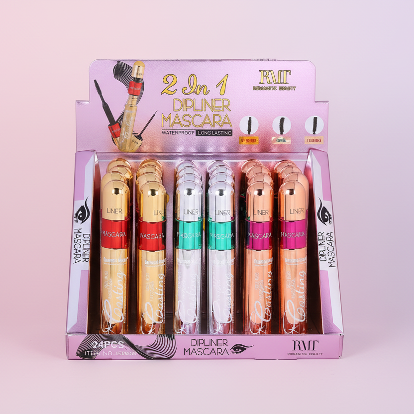 ROMATIC BEAUTY - 2 IN 1 DIPLINER MASCARA - WATERPROOF LONG LASTING - DISPLAY (24PCS)