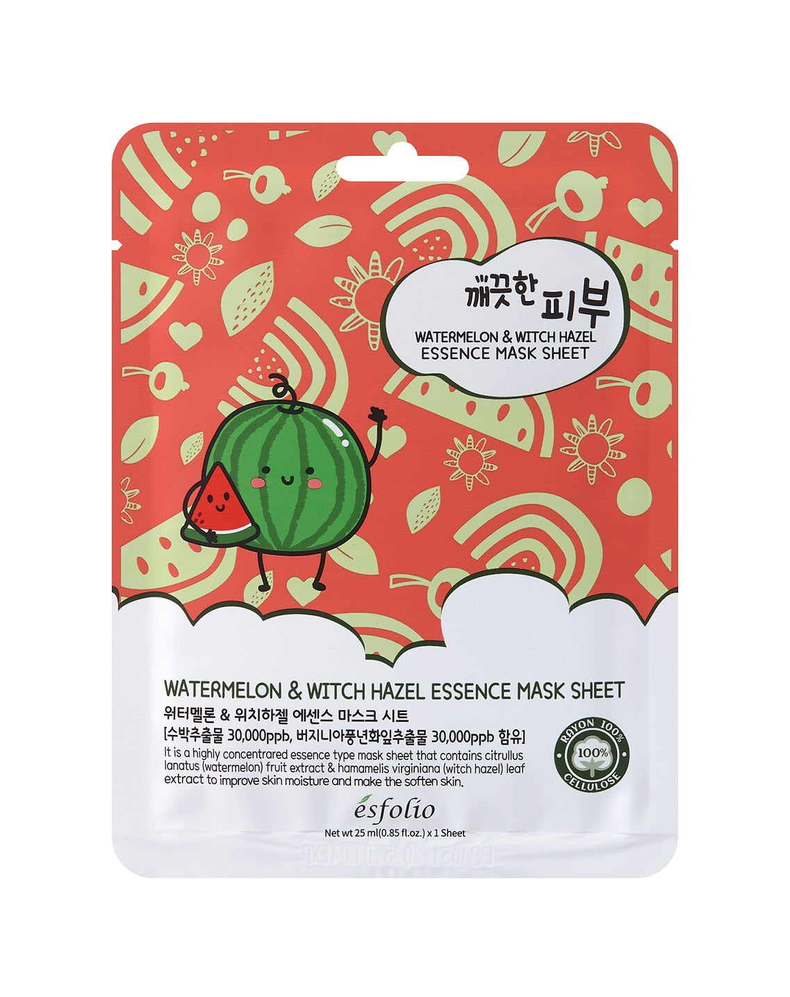 ESFOLIO - FEUILLE DE MASQUE À L'ESSENCE DE Pastèque & Hamamélis - 10 PCS