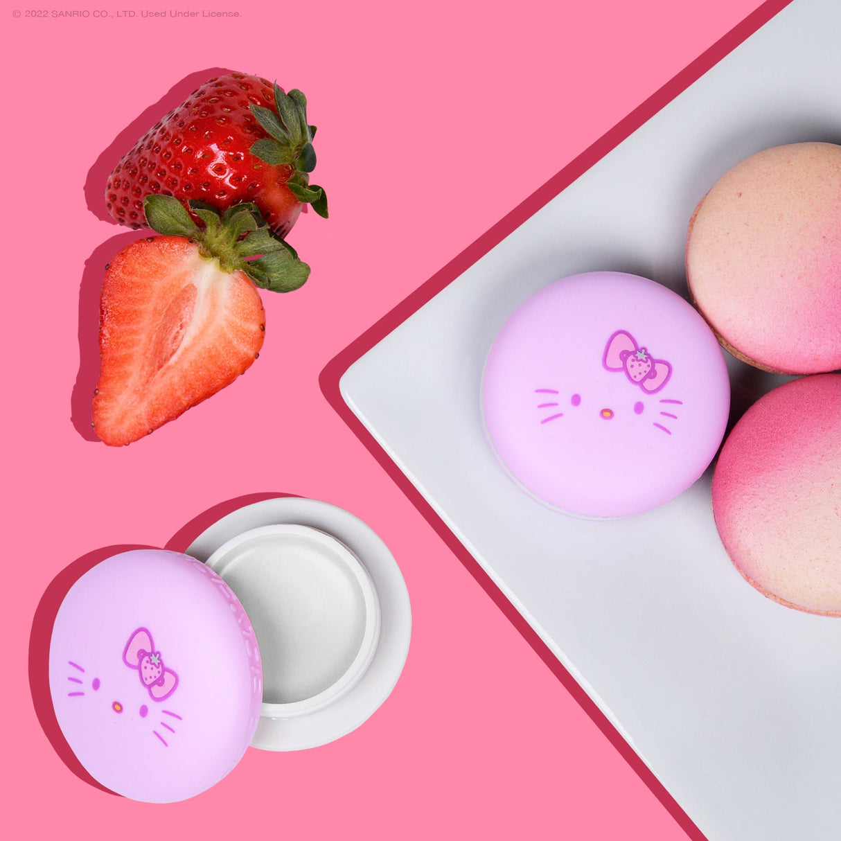 THE CREME SHOP X HELLO KITTY - BÁLSAMO LABIAL MACARON - STRAWBERRY ROSE LATTE