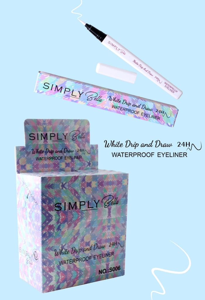 SIMPLY BELLA - WHITE DRIP AND DRAW 24HR WATERPROOF EYELINER - DISPLAY 24 PCS