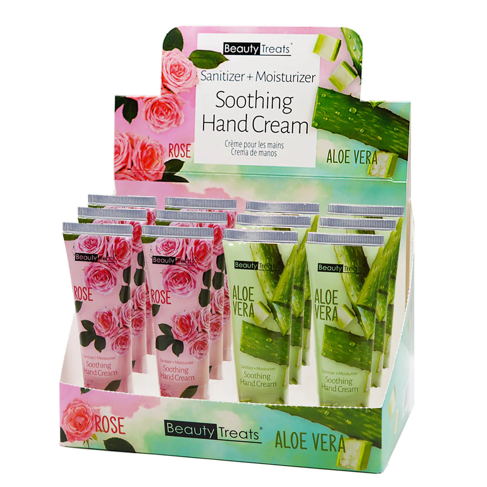 BEAUTY TREATS - CRÈME HYGIÉNIQUE POUR LES MAINS - PRÉSENTOIR ALOE & ROSE - 12 PCS