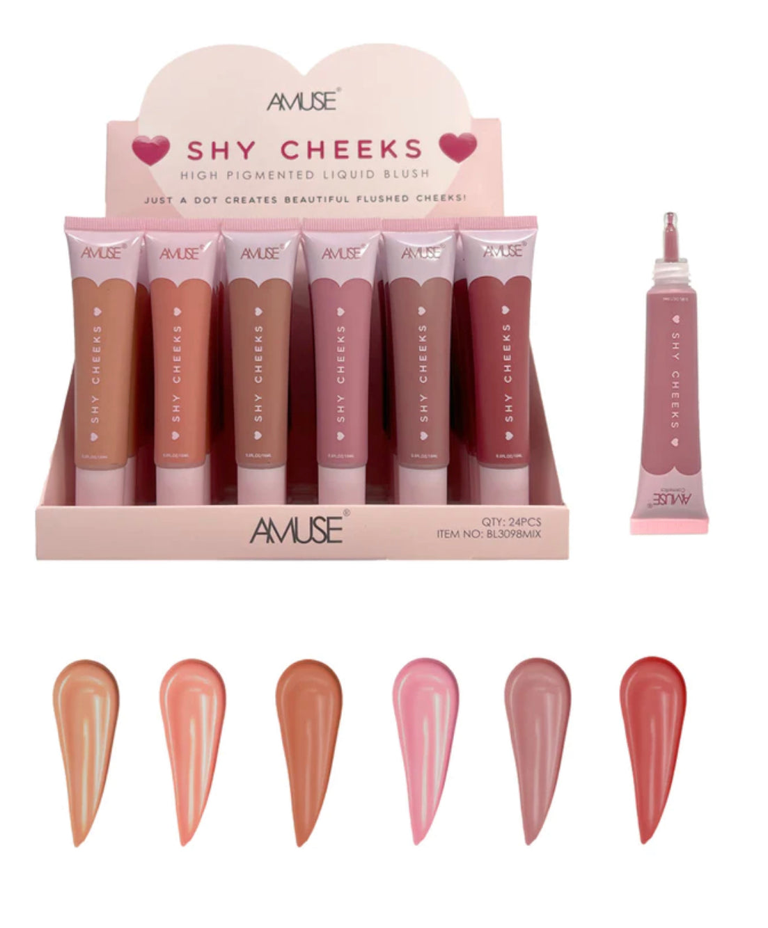 AMUSE -  SHY CHEEKS HIGH PIGMENT LIQUID BLUSH - 24 PCS DISPLAY