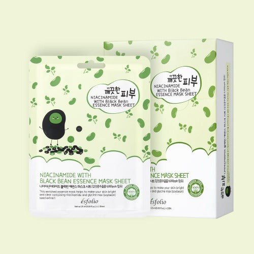 ESFOLIO - FEUILLE MASQUE NIACINAMIDE À L'ESSENCE DE HARICOT NOIR - 10 PCS