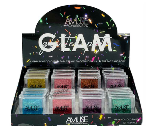 AMUSE - GLAM GLITTER POTS - 12 COLORS - DISPLAY 24PC