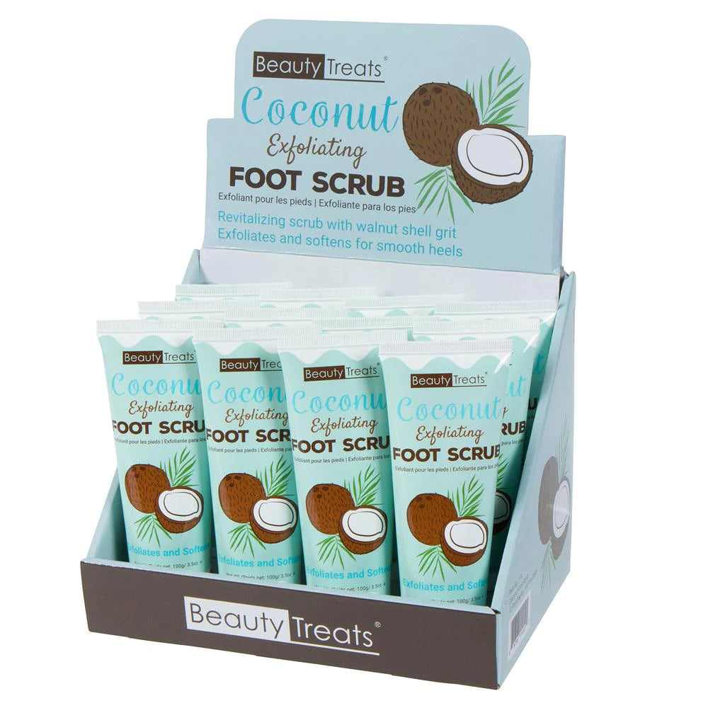 BEAUTY TREATS - PRÉSENTOIR EXFOLIANT POUR LES PIEDS À LA NOIX DE COCO - 12 PCS