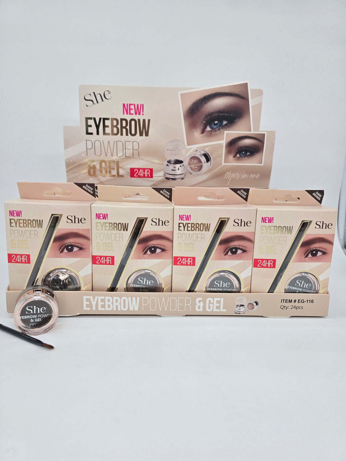 S.HE MAKEUP- DARK BROWN-EYEBROWN-POWDER AND GEL- 24PCS