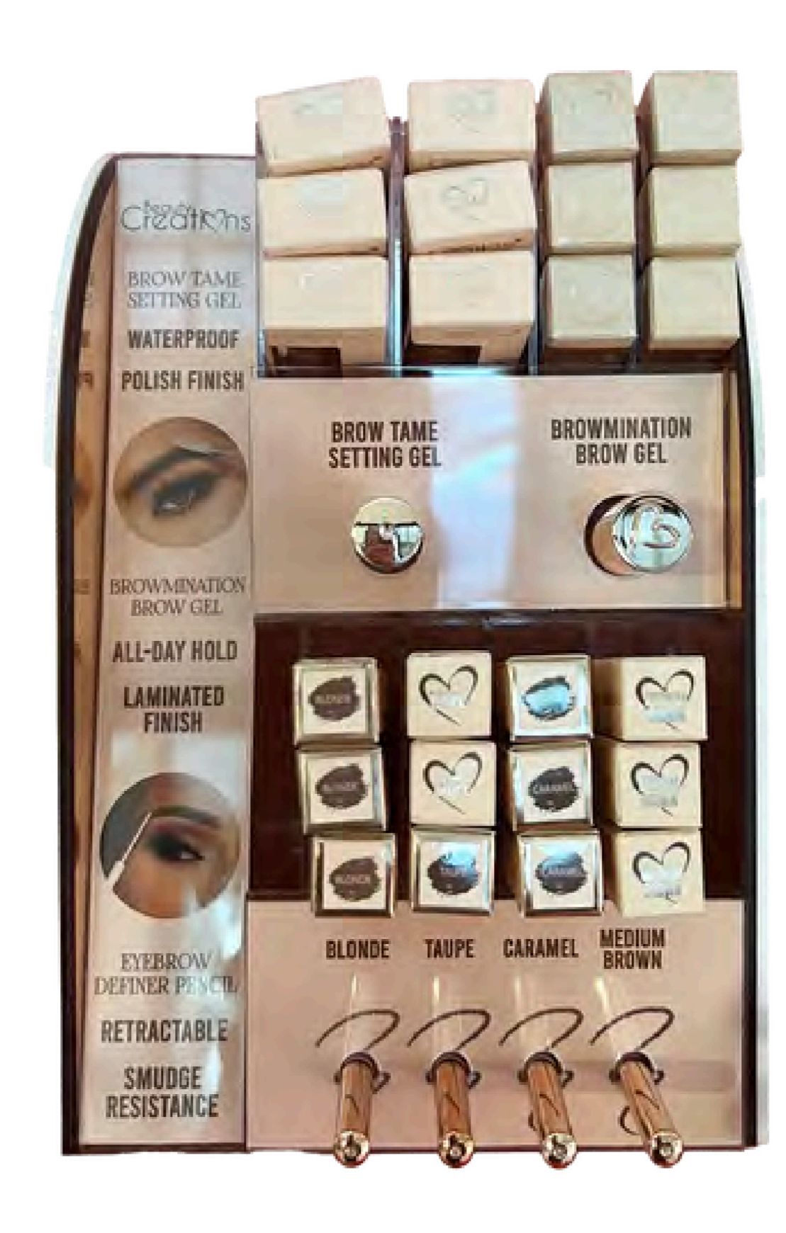 BEAUTY CREATIONS -BROWN GEL,BROWMINATION,DEFINER PENCIL - DISPLAY