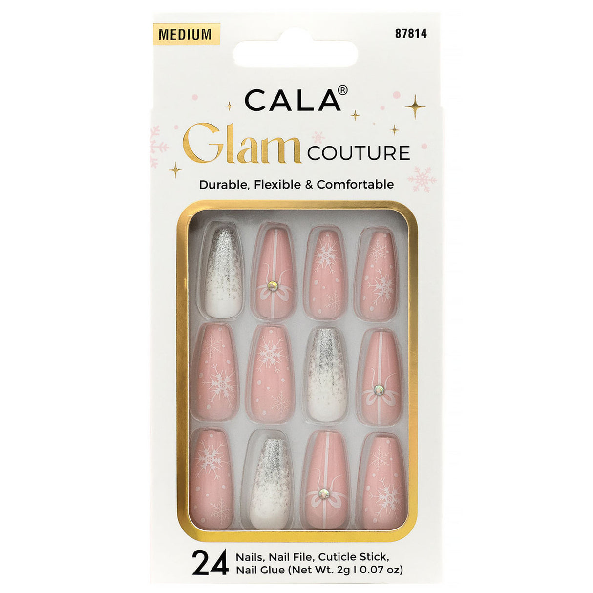 CALA- GLAM COUTURE - COFFIN SNOW FLAKES NAILS- 6PCS