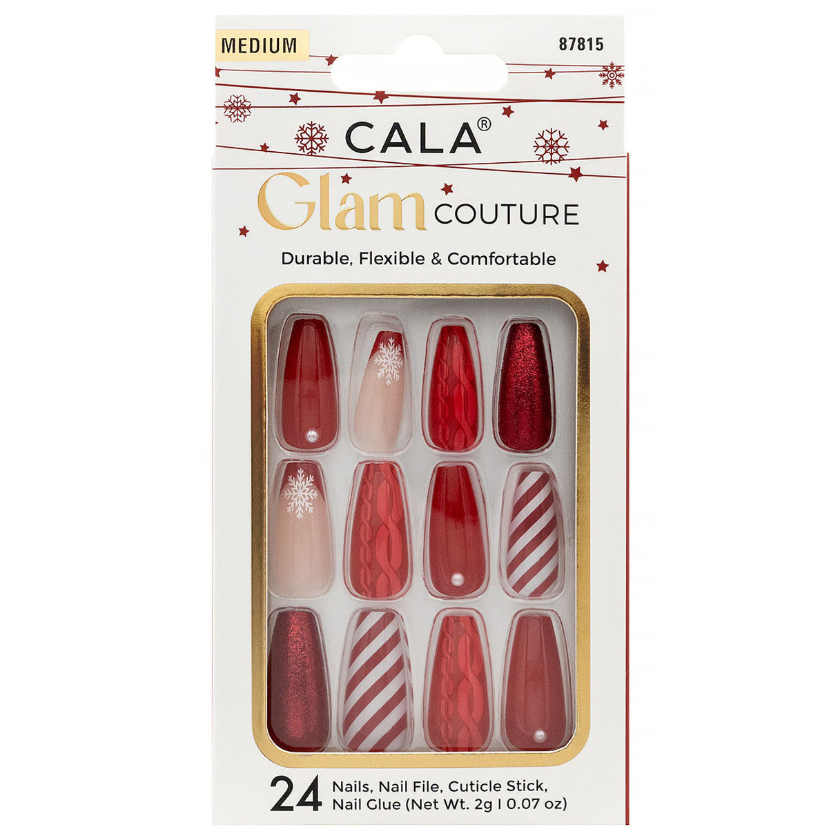 CALA- GLAM COUTURE - COFFIN CANDY CANE NAILS- 6PCS