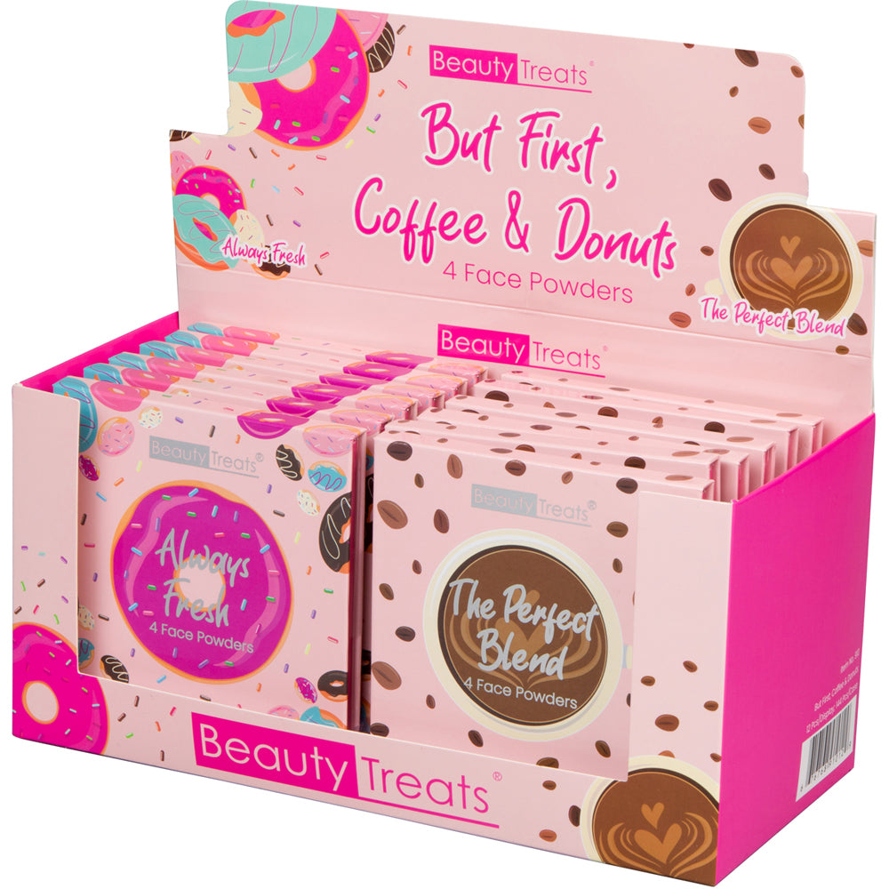 BEAUTY TREATS - BUT FIRST, COFFEE & DONUT - 4 FACE POWDERS - DISPLAY 12PC