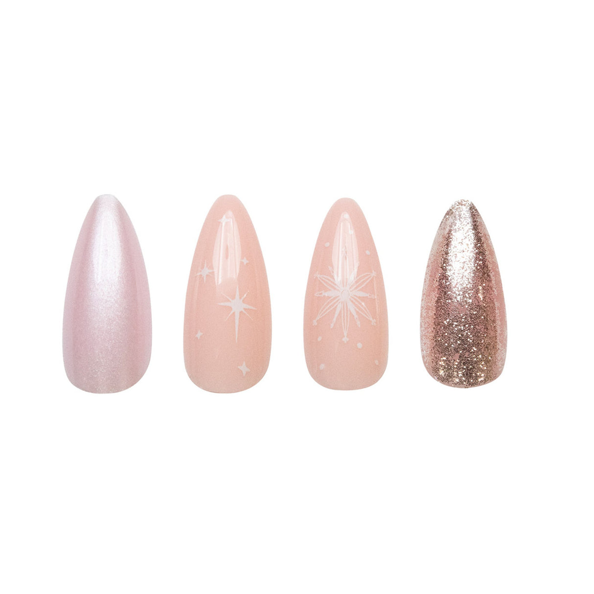 CALA- GLAM COUTURE - ALMOND GLITTER STARS NAILS- 6PCS