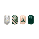 CALA- POSH DREAMS- SHORT OVAL XMAS TREE NAILS- 6PCS