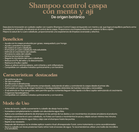 RITUAL BOTANICO  - SHAMPOO CONTROL CASPA CON MENTA Y AJI (CHILE) 400ML (1PC)