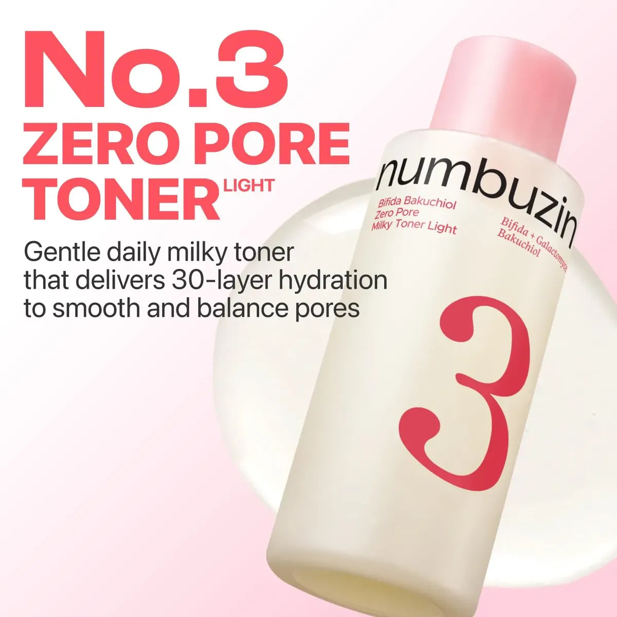 NUMBUZIN - BIFIDA BAKUCHIOL ZERO PORE MILKY TONER LIGHT - (1PC)