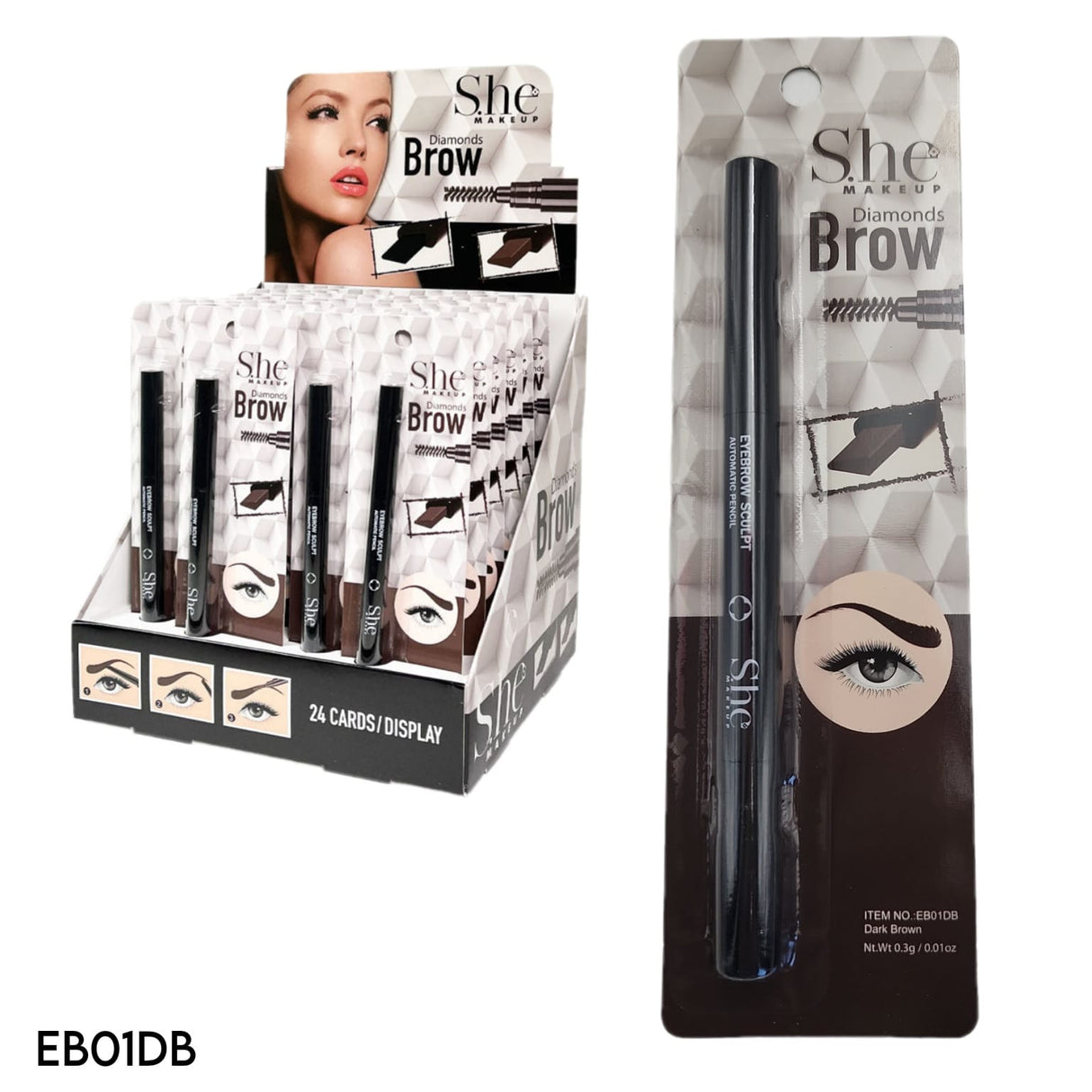 S.HE MAKEUP-DIAMONDS BROW- DARK BROWN - 24( PC)