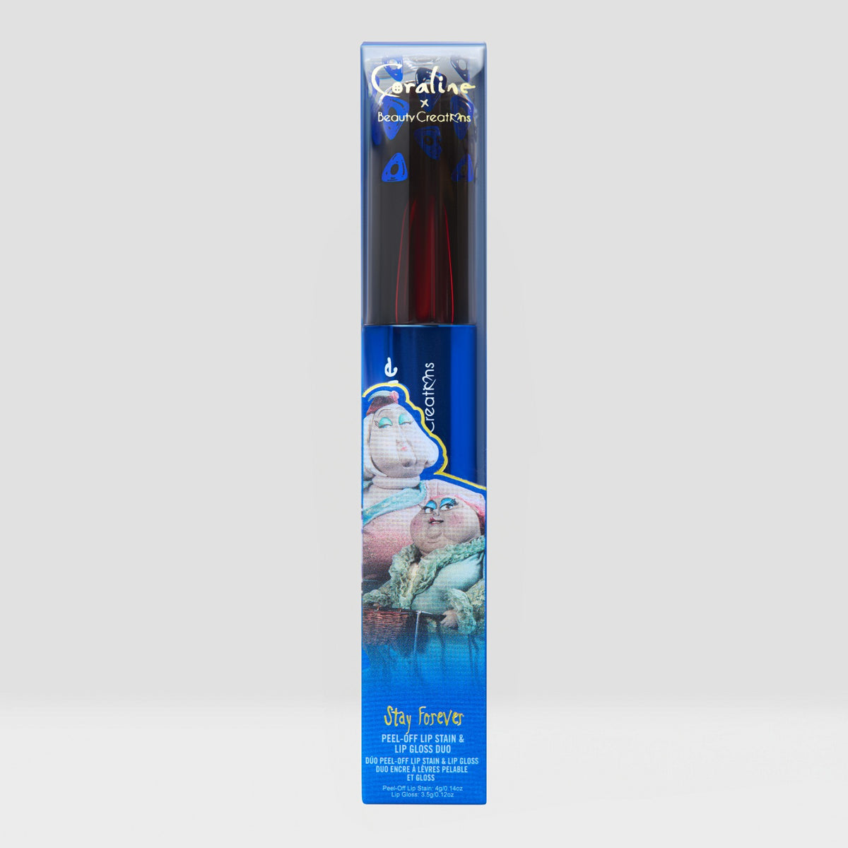 PRE-SALE  - BEAUTY CREATIONS X CORALINE - STAY FOREVER PEEL OFF LIP STAIN & LIP GLOSS DUO - (1PC)