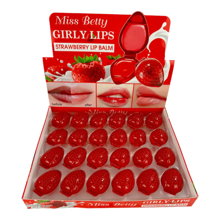 MISS BETTY- GIRLY LIPS- STRAWBERRY LIP BALM- 24PCS