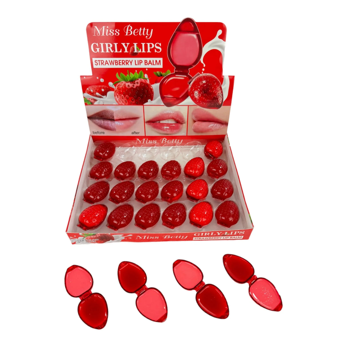 MISS BETTY- GIRLY LIPS- STRAWBERRY LIP BALM- 24PCS