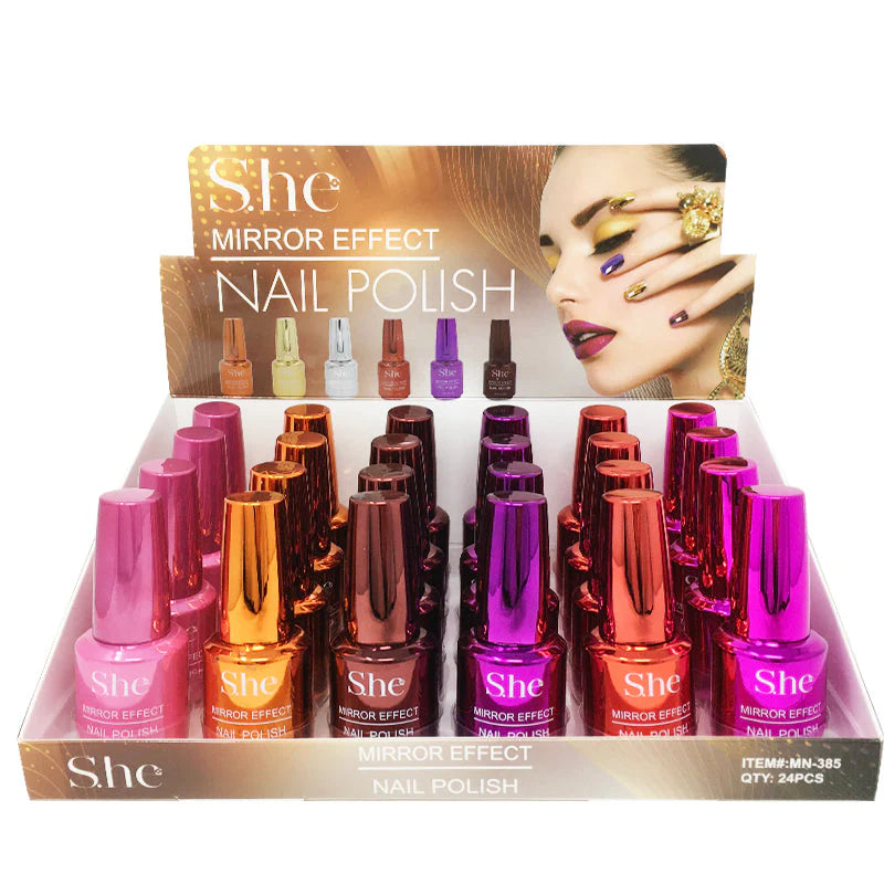 S.HE MAKEUP- MIRROR EFFECT- NAIL POLISH- 24PCS