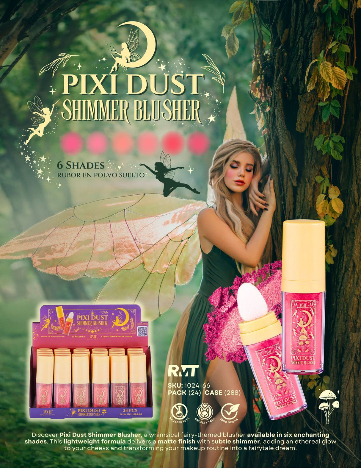 ROMANTIC BEAUTY- PIXI DUST- SHIMMER BLUSH- 24PCS