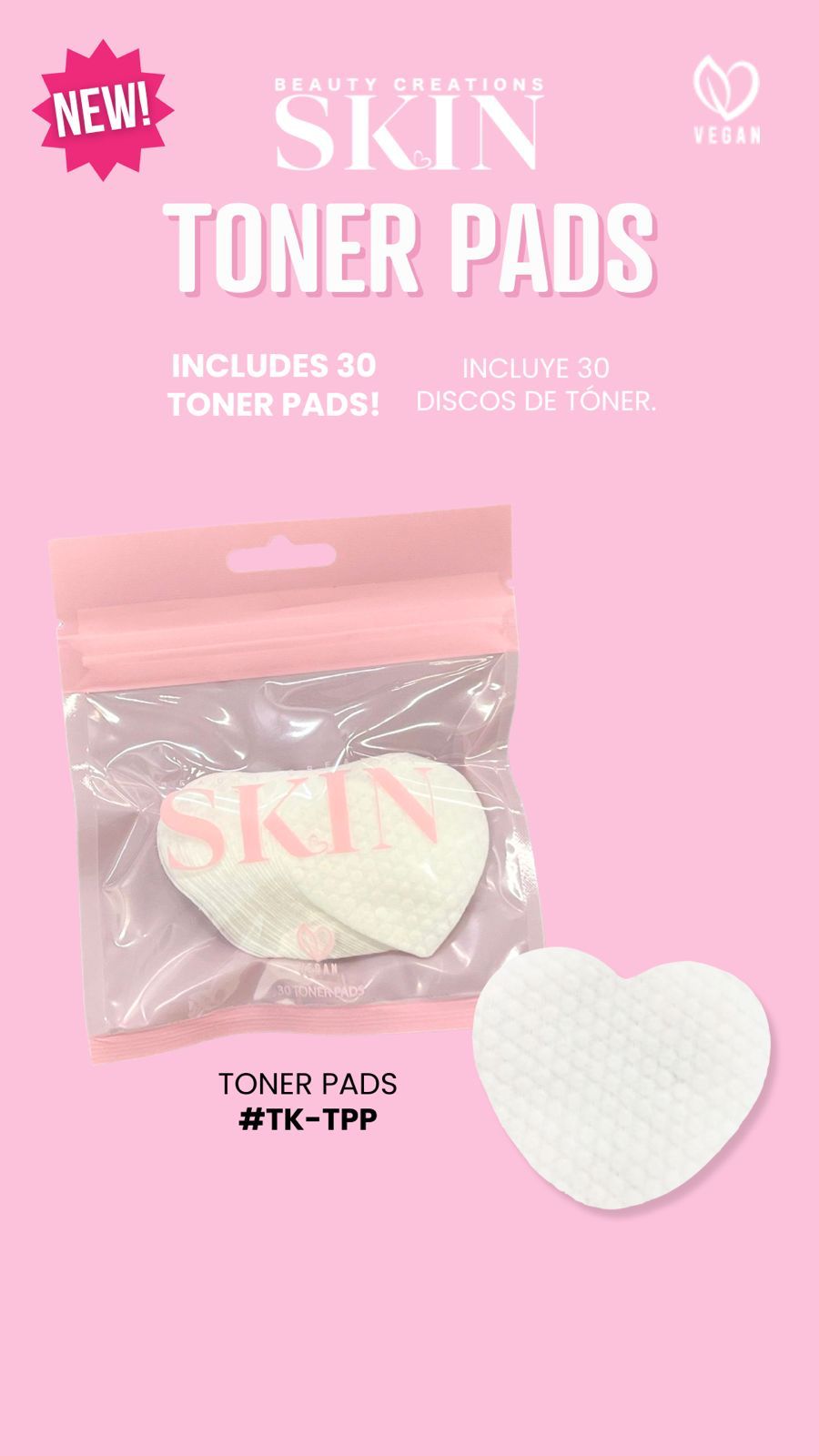 BEAUTY CREATIONS SKIN- 30PCS TONER PADS- BAG W/10PCS