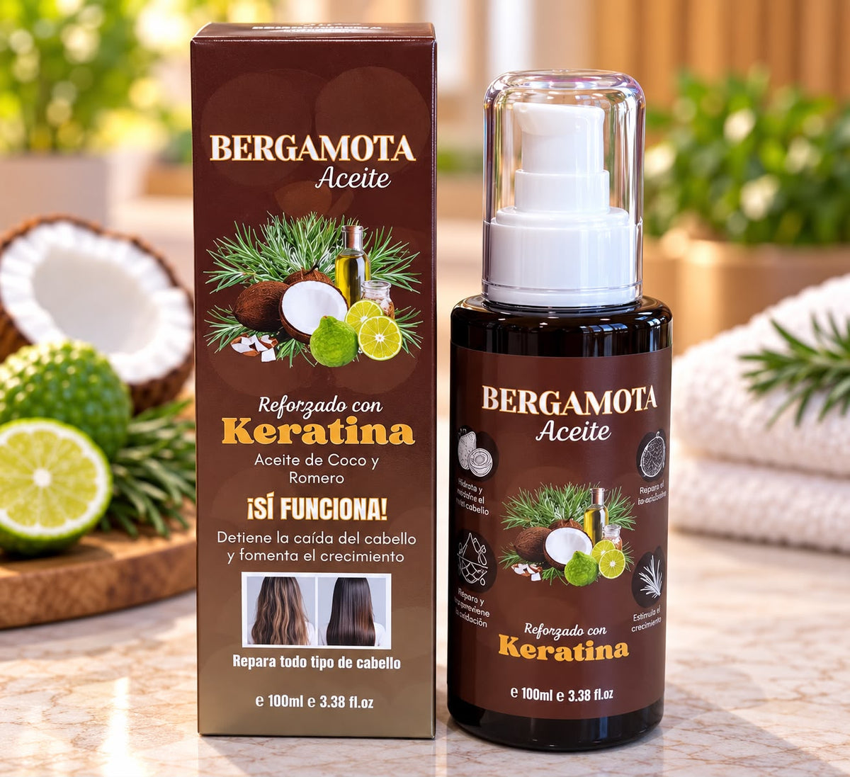 ACEITE DE BERGAMOTA - REFORZADO CON COLAGENO, ACEITE DE COCO Y ROMERO (1PC)