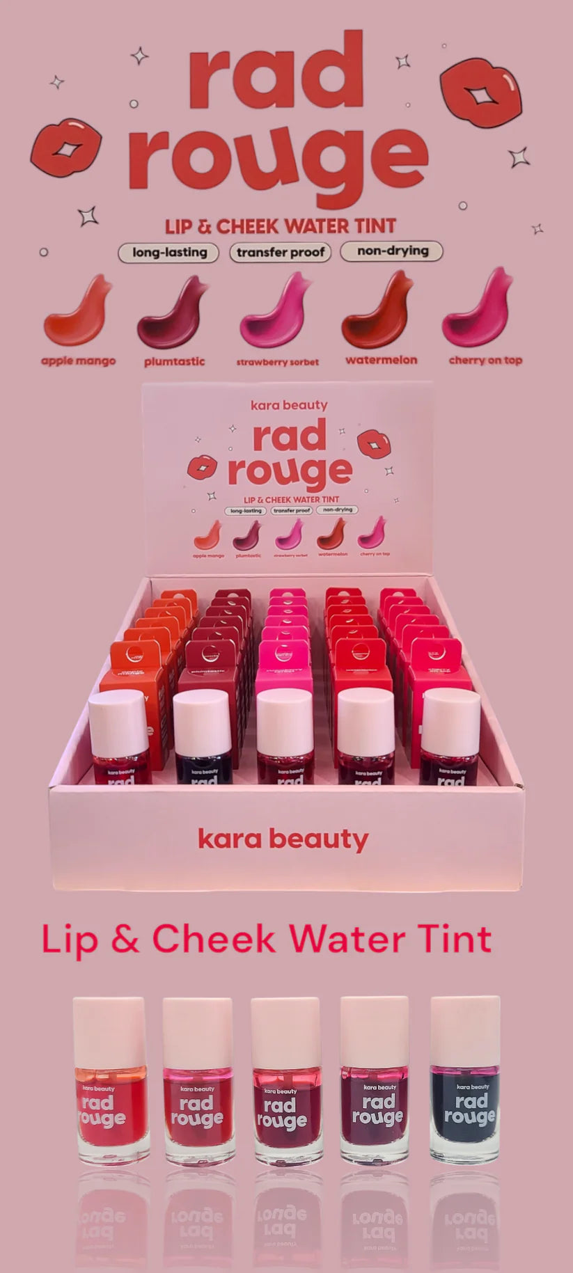 KARA BEAUTY- RAD ROUGE- LIP AND CHEEK WATER TINT- 30PCS