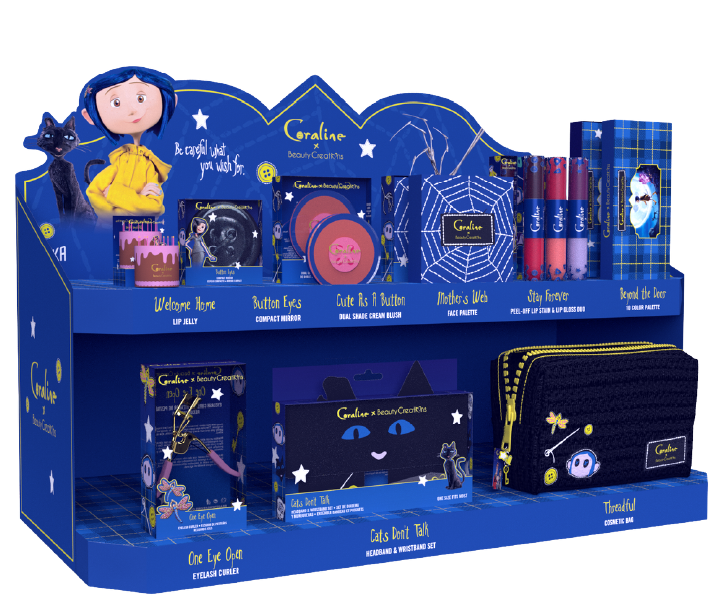BEAUTY CREATIONS X CORALINE -  COLECCTION PDQ PAPER DISPLAY-NOT INCLUDES ALL THE PRODUCTS