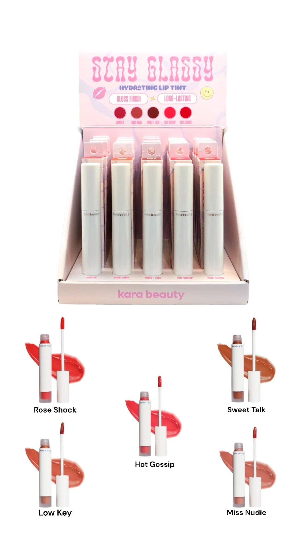 KARA BEAUTY- STAY GLASSY- HYDRATING LIP TINT- 30PCS