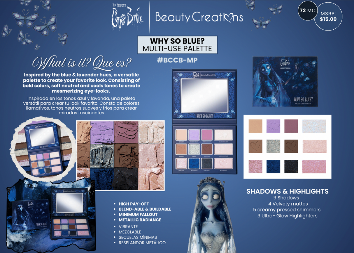 BEAUTY CREATIONS X TIM BURTON'S CORPSE BRIDE "WHY SO BLUE?" MULTI-USE PALETTE