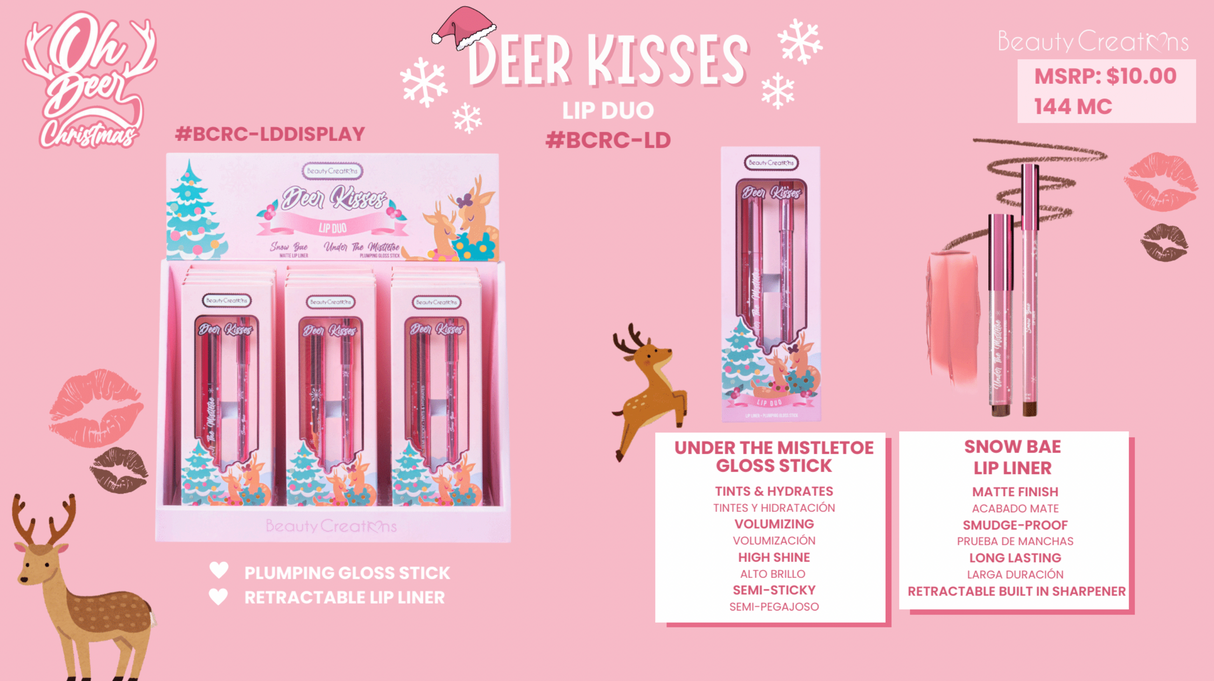 BEAUTY CREATIONS - REINDEER CHRISTMAS 2024 COLLECTION: LIP DUO & PLUMP & POUT GLOSS STICK "DEER KISSES"