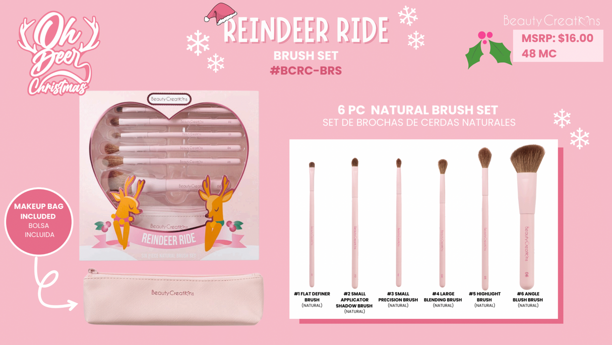 BEAUTY CREATIONS - REINDEER CHRISMATS 2024 COLLECTION: NUDE X 6 BRUSH WITH A BAG SET "REINDEER RIDE" (1PC)