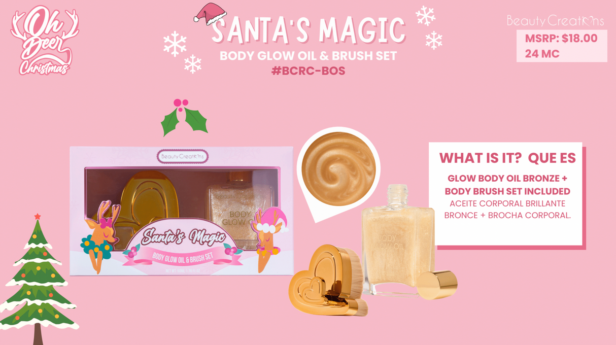 BEAUTY CREATIONS - REINDEER CHRISTMAS 2024: GLOW BODY OIL & BRUSH "SANTA MAGIC" (1SET)