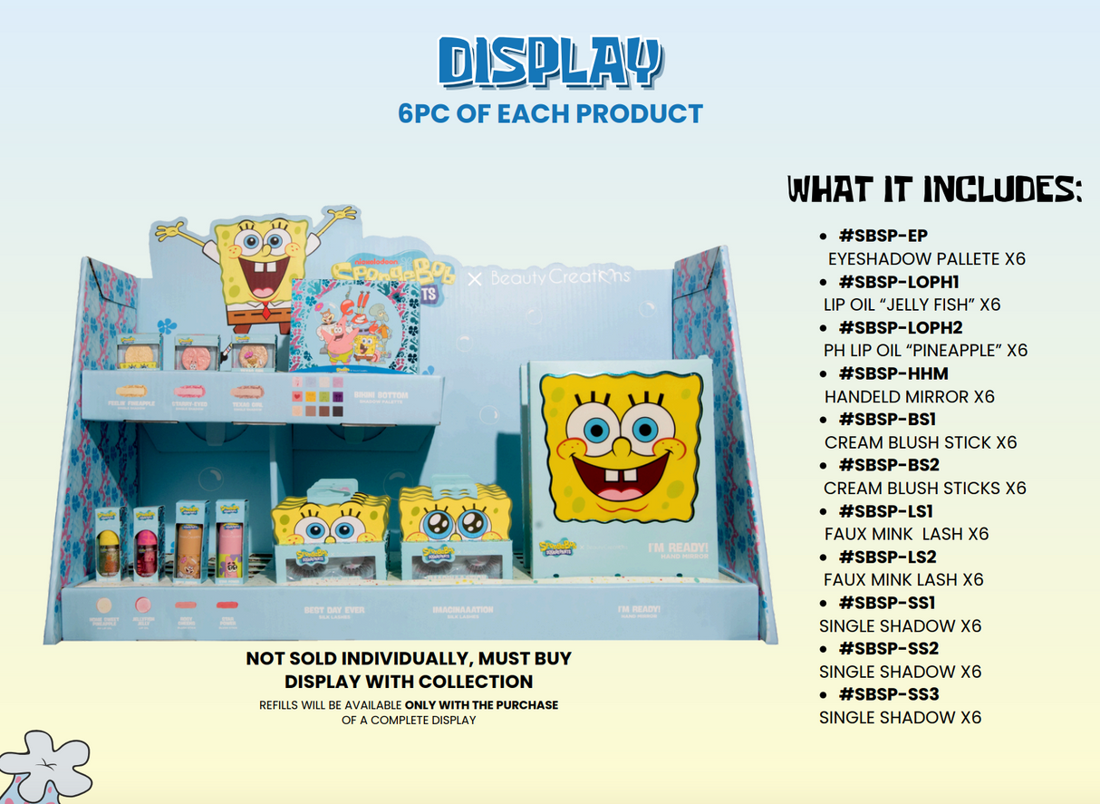 SPONGEBOB SQUAREPANTS X BEAUTY CREATIONS - FULL DISPLAY WITHOUT CARDBOARD